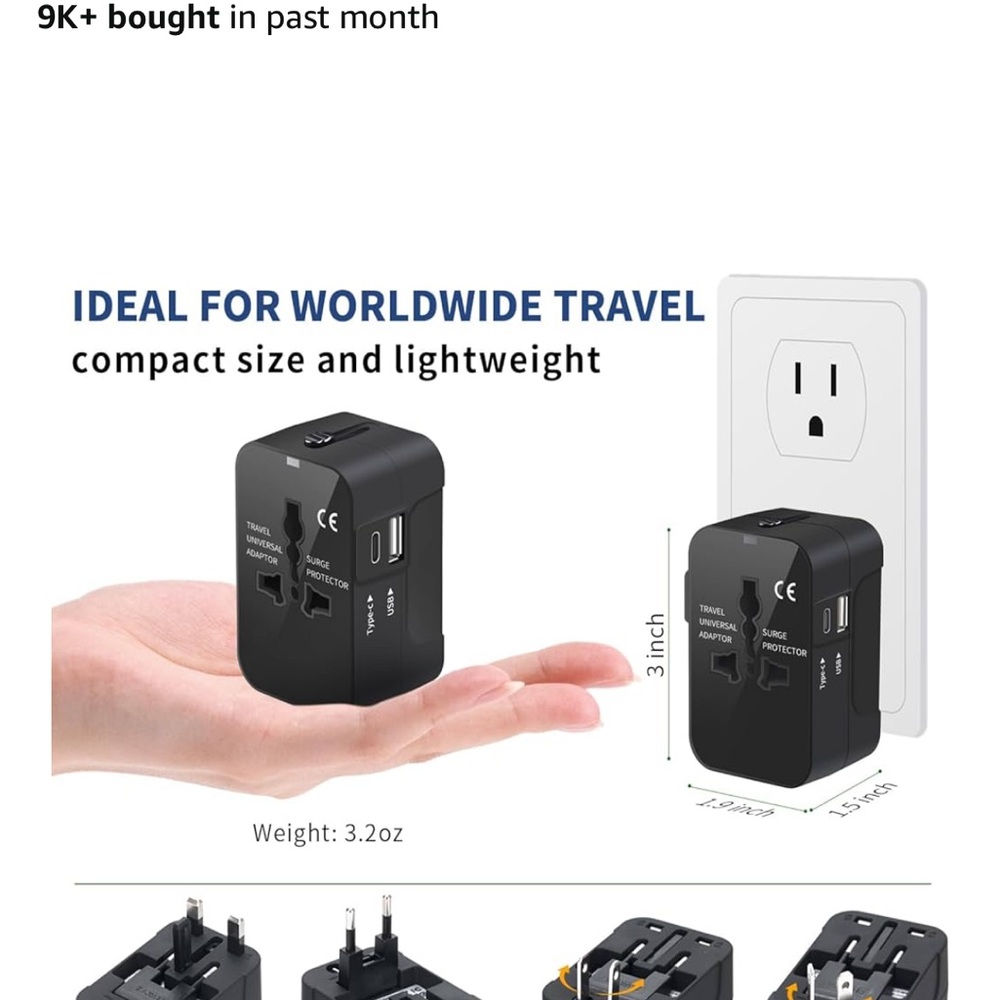 Black Travel Universal Adapter - Picture 9 of 11